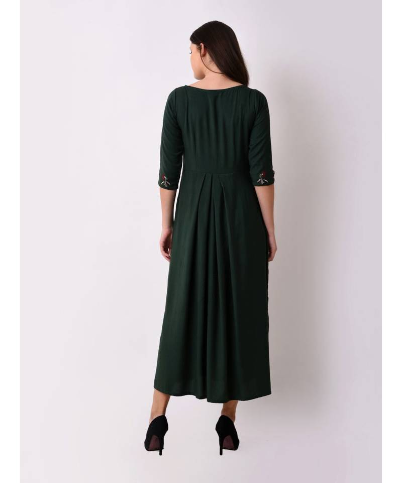 Green Women's Floral Gathered Maxi Dress