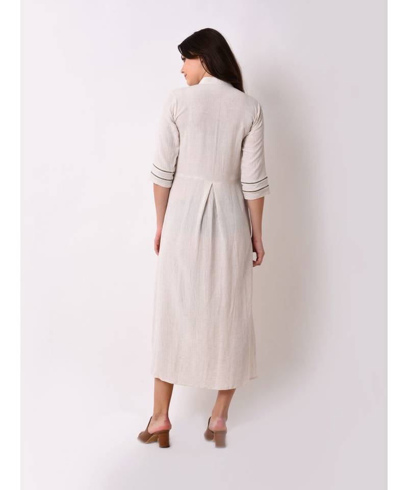 Beige Women's Button Down Pleated Dress