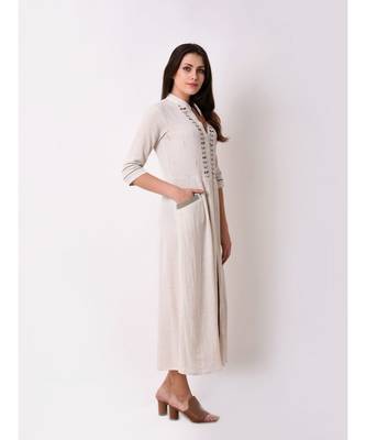 Beige Women's Button Down Pleated Dress 4