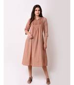 Brown Women's Tribal Emboidered Kurta Dress