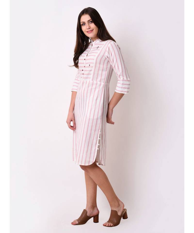 Pink Women's Button Down Ebroidered Dress