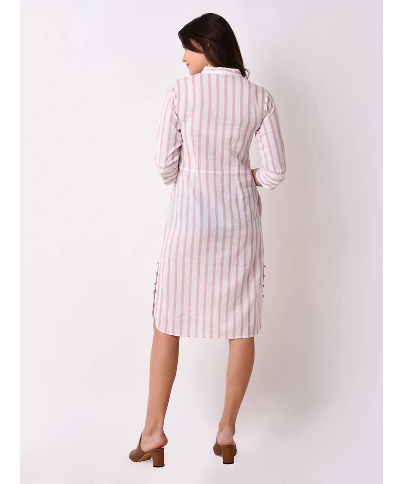 Pink Women's Button Down Ebroidered Dress