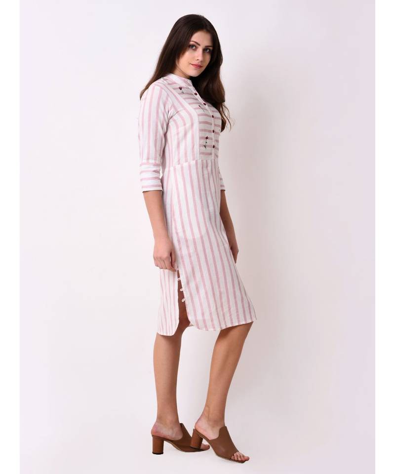 Pink Women's Button Down Ebroidered Dress