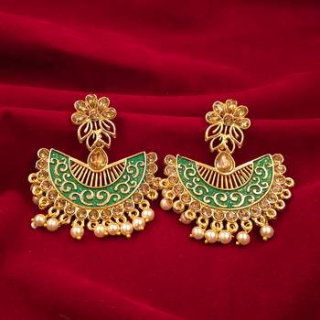 Saizen Gold Plated Meenakari Traditional Dangler Chandbali Pearl Earring 1