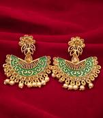 Saizen Gold Plated Meenakari Traditional Dangler Chandbali Pearl Earring