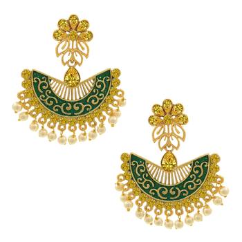 Saizen Gold Plated Meenakari Traditional Dangler Chandbali Pearl Earring 3