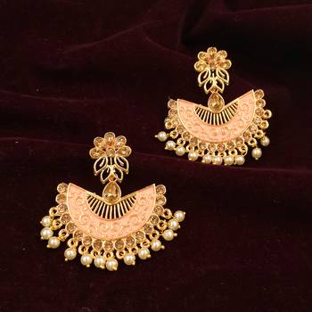 Saizen Gold Plated Meenakari Traditional Dangler Chandbali Pearl Earring 2