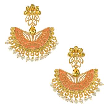 Saizen Gold Plated Meenakari Traditional Dangler Chandbali Pearl Earring 3
