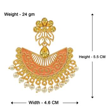 Saizen Gold Plated Meenakari Traditional Dangler Chandbali Pearl Earring 4