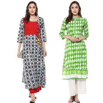 multicolour  rayon  blue and green combo kurti 1