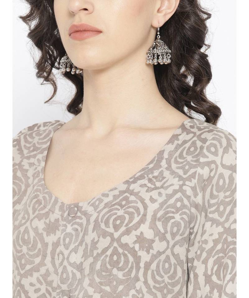 Grey Hand Block Kurta Palazzo