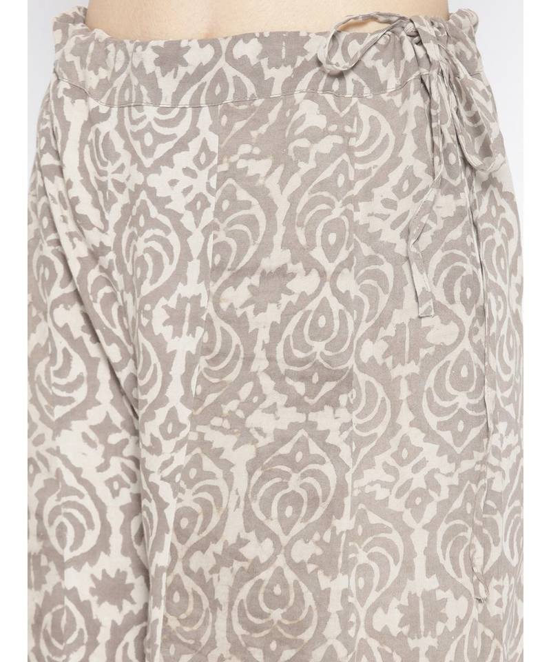 Grey Hand Block Kurta Palazzo