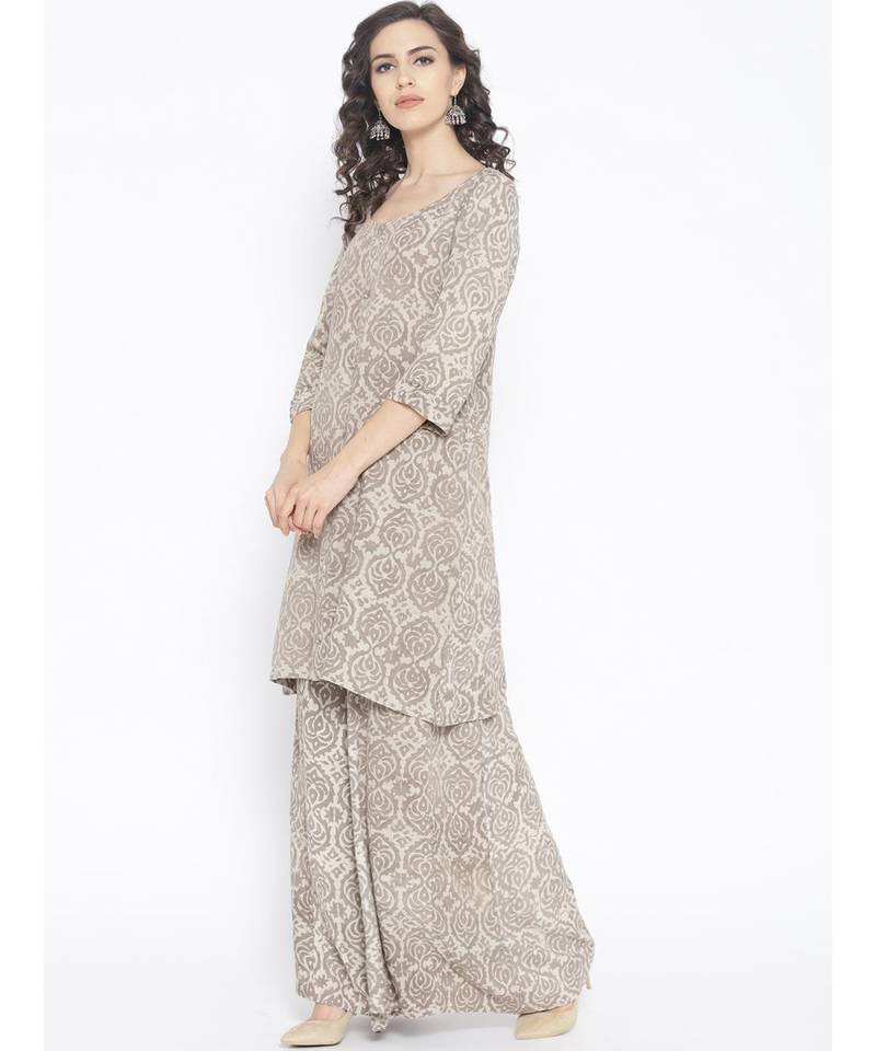 Grey Hand Block Kurta Palazzo