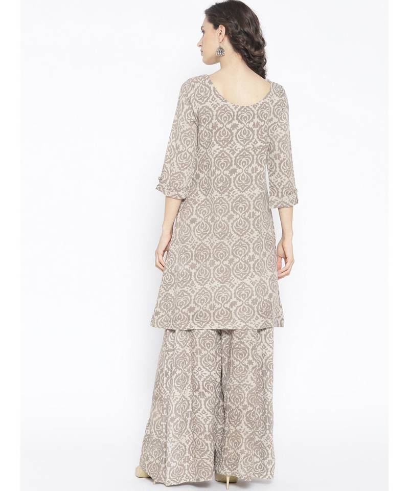 Grey Hand Block Kurta Palazzo