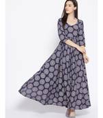Blue Ajrak Print Long Dress