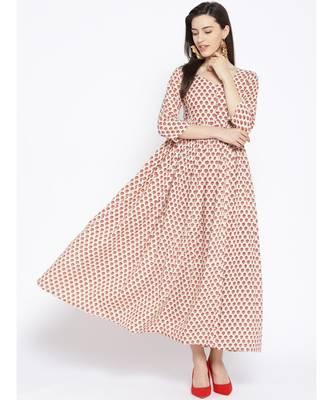 Red Sanganeri Butti Potali Button Dress 1