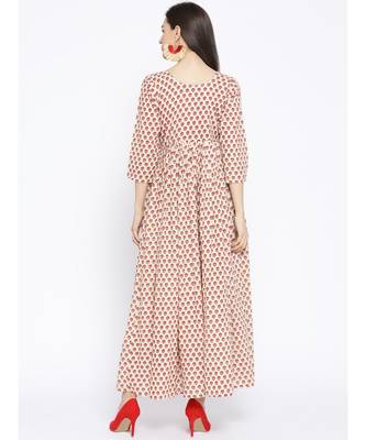 Red Sanganeri Butti Potali Button Dress 5