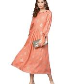 Peach Rayon Flex Foil Print Dress