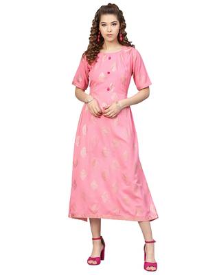 Pink Rayon Flex Foil Print Dress 1