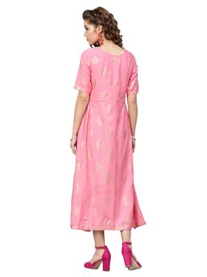 Pink Rayon Flex Foil Print Dress 3