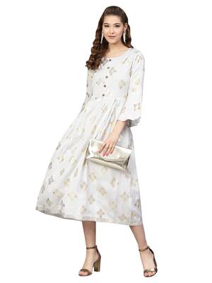 Grey Rayon Flex Foil Print Dress 1