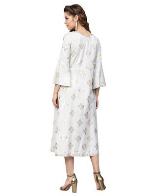 Grey Rayon Flex Foil Print Dress 3