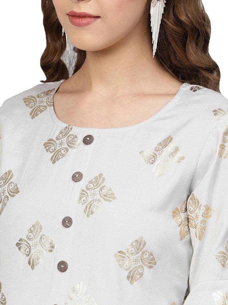 Grey Rayon Flex Foil Print Dress