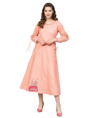 Light Pink Cotton Flex Embroidered Dress 1