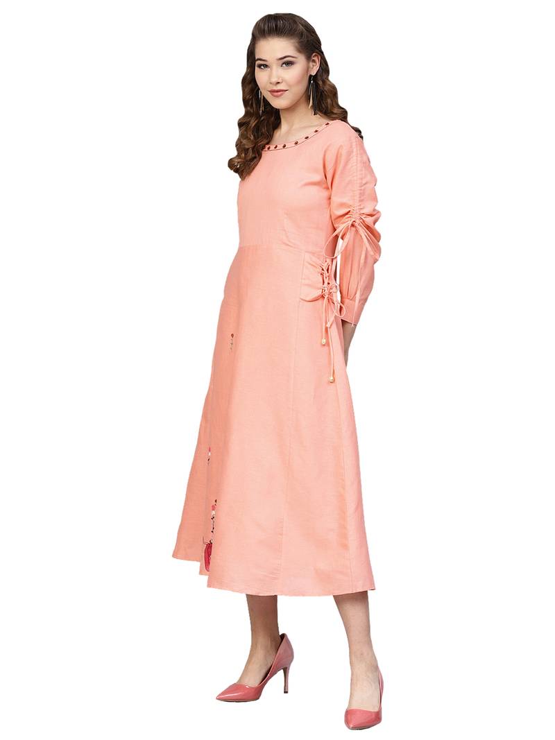 Light Pink Cotton Flex Embroidered Dress