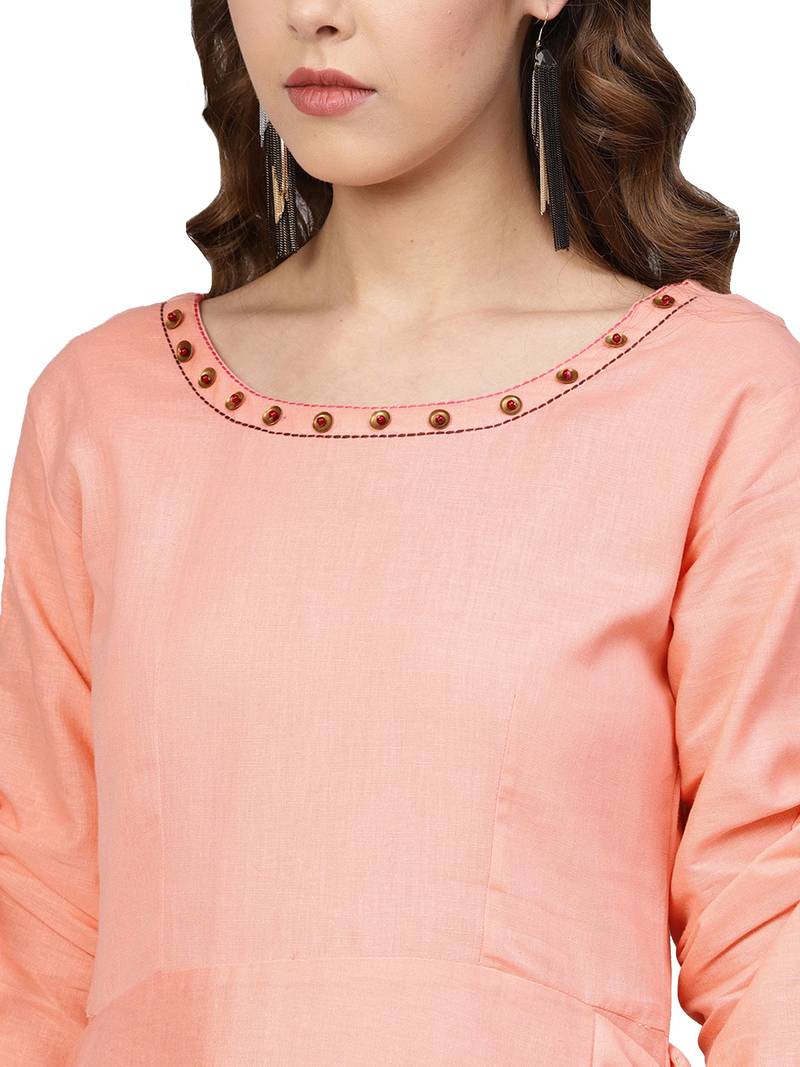 Light Pink Cotton Flex Embroidered Dress