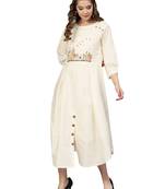 Off White Cotton Flex Embroidered Dress