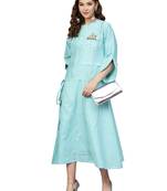 Blue Cotton Flex Embroidered Dress