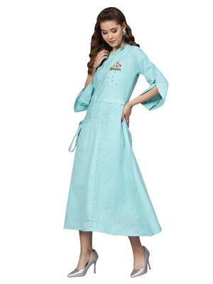 Blue Cotton Flex Embroidered Dress 2