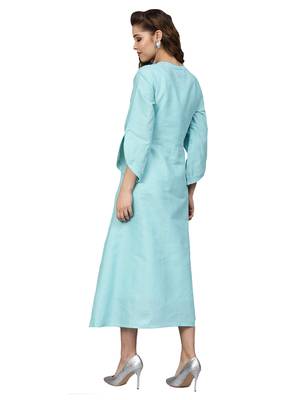 Blue Cotton Flex Embroidered Dress 3