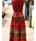 Wine Coloured Base Elephant And Flowers Printed designed Long Dress