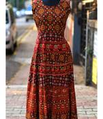 Wine Coloured base Elephant And Flowers Printed designed Long Dress