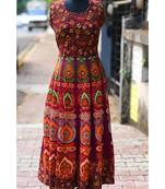 Dark Wine Coloured Rajasthani Printed Long Dress