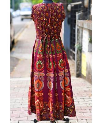Dark Wine Coloured Rajasthani Printed Long Dress 2