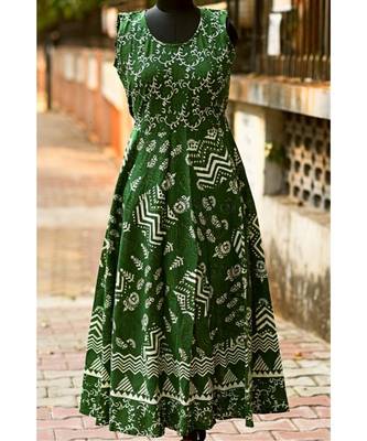 Green And White Coloured Rajasthani Printed Designer Long Dress 1