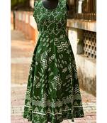 Green And White Coloured Rajasthani Printed Designer Long Dress
