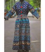 Navy Blue Colored Based Elephant Pattern Rajasthani Printed Long Frock/Tunic