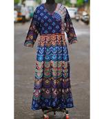 Navy Blue Colored Rajasthani Printed Long Dress Frock