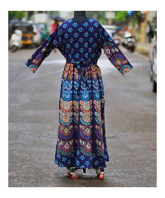 Navy Blue Colored Rajasthani Printed Long Dress Frock 2