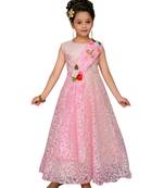 Pink Printed Blended Cotton Kids-Girl-Gowns