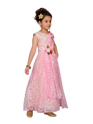 Pink Printed Blended Cotton Kids-Girl-Gowns 2