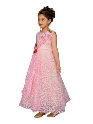 Pink Printed Blended Cotton Kids-Girl-Gowns 3