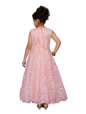 Pink Printed Blended Cotton Kids-Girl-Gowns 4