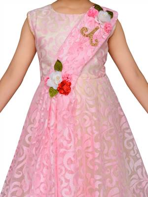 Pink Printed Blended Cotton Kids-Girl-Gowns 5