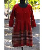 Red Colored Small Real Mirror Worked Designer Woolen Tunics With Tassels