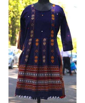 Blue Colored Small Real Mirror Worked Designer Woolen Tunics With Tassels 1